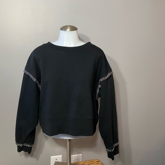 All Saints Tops - Ladies ALLSAINTS S 
Black cropped Sweatshirt Ruffle
Silver metal grommets detail